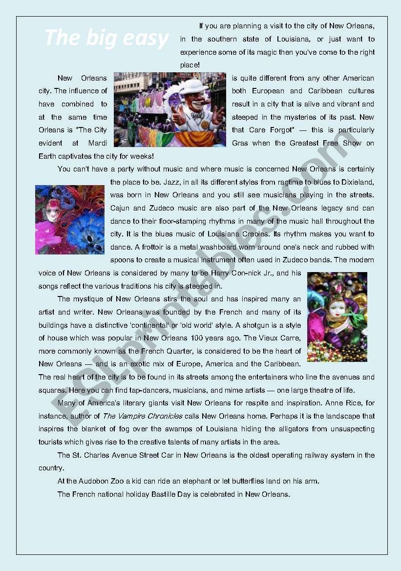 Free Mardi Gras Reading Comprehension Worksheets