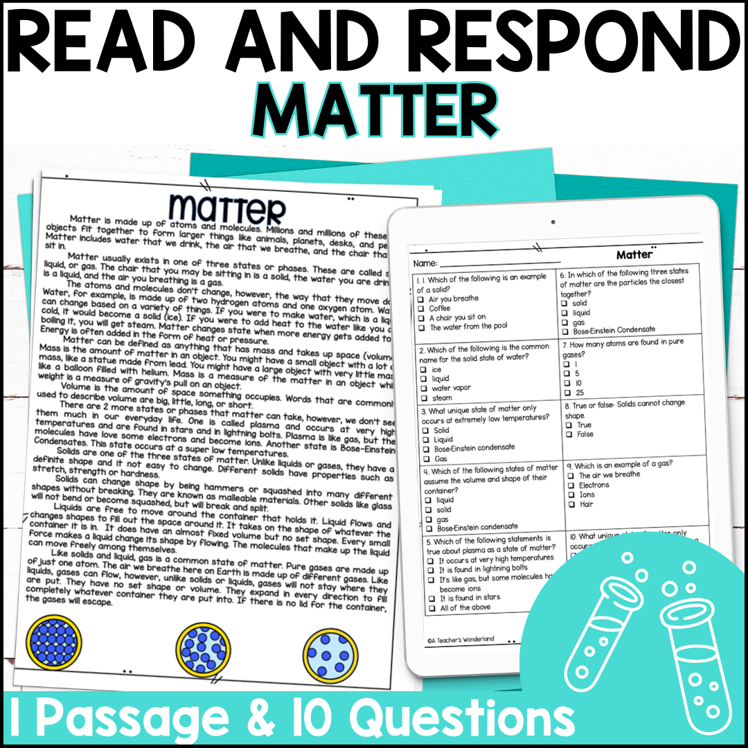 Changes In Matter Reading Comprehension Worksheets