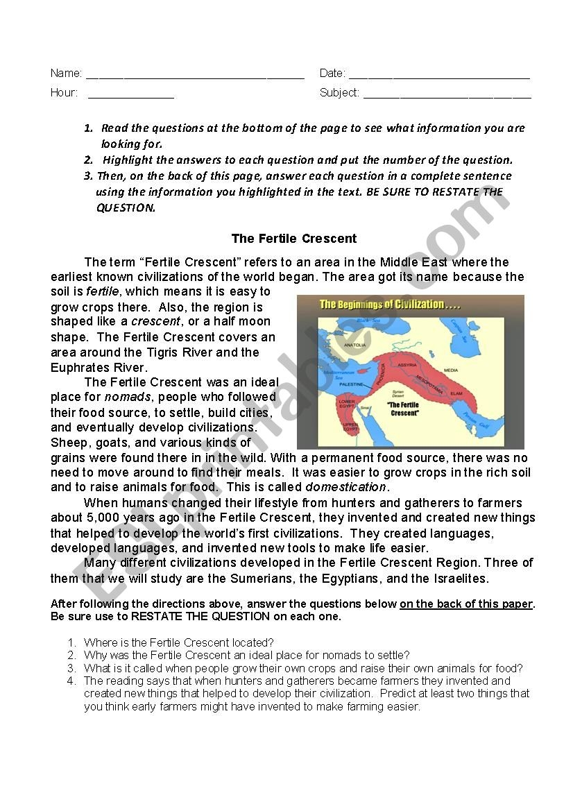 Mesopotamia Reading Comprehension ESL Worksheet By Lauraaysen Mesopotamia Reading Comprehension ESL Worksheet By Lauraaysen
