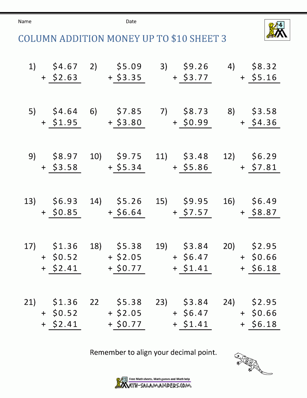 Money Addition Worksheet Collection 4th Grade Money Addition Worksheet Collection 4th Grade