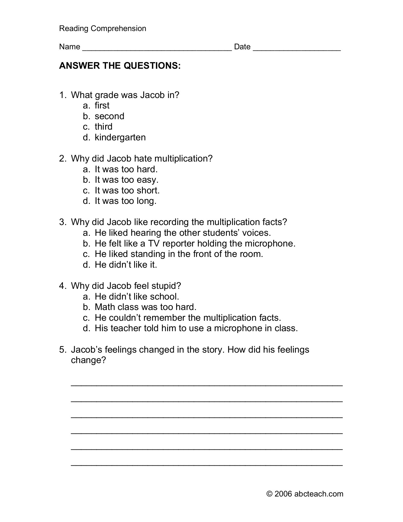 Abcteach Reading Comprehension Worksheets