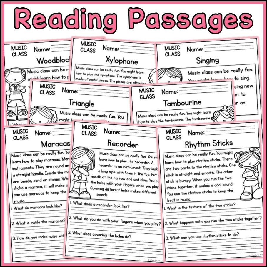 Music Class Reading Comprehension Passages And Questions Back To School Science Printable Worksheets Etsy