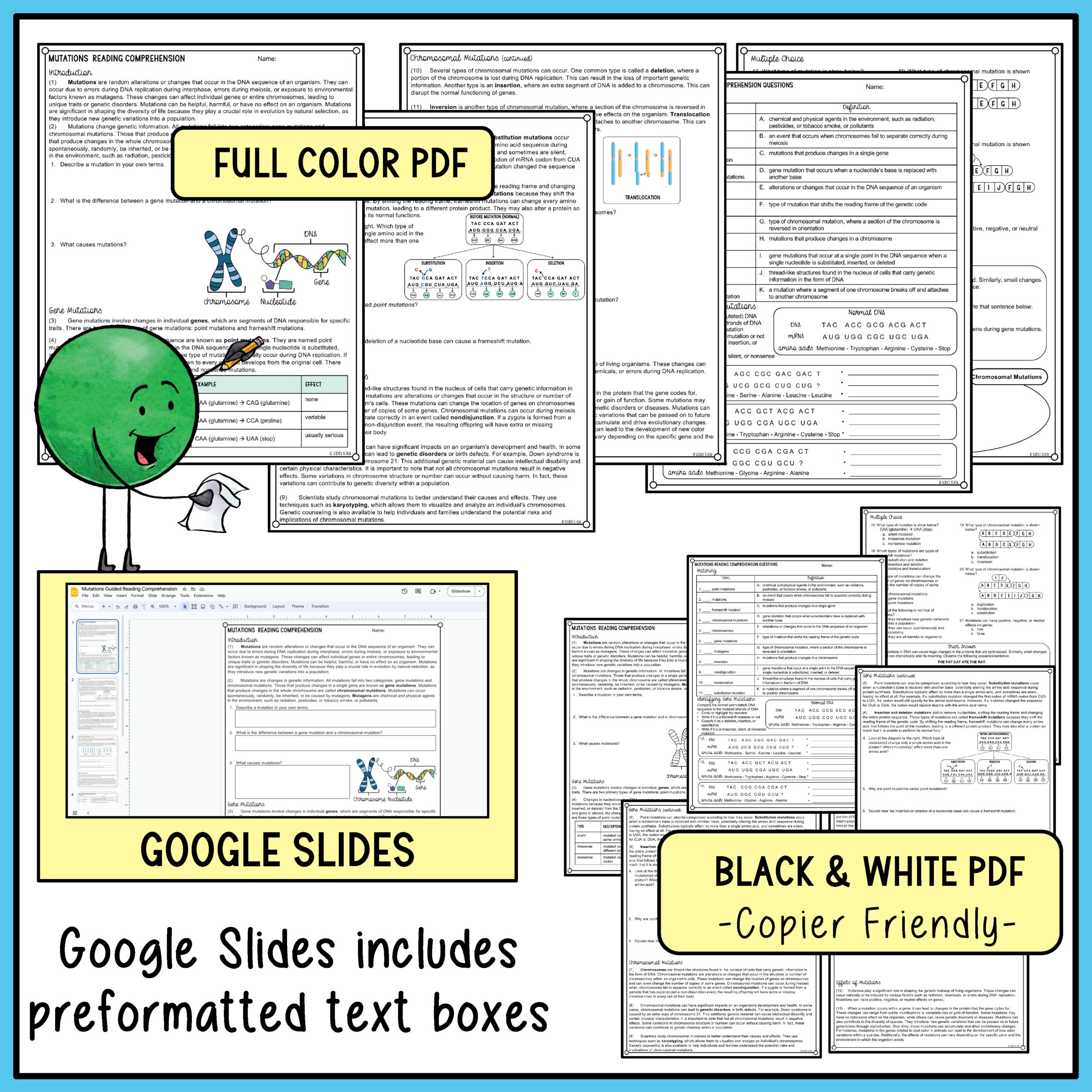Mutations Reading Comprehension Worksheets Classful