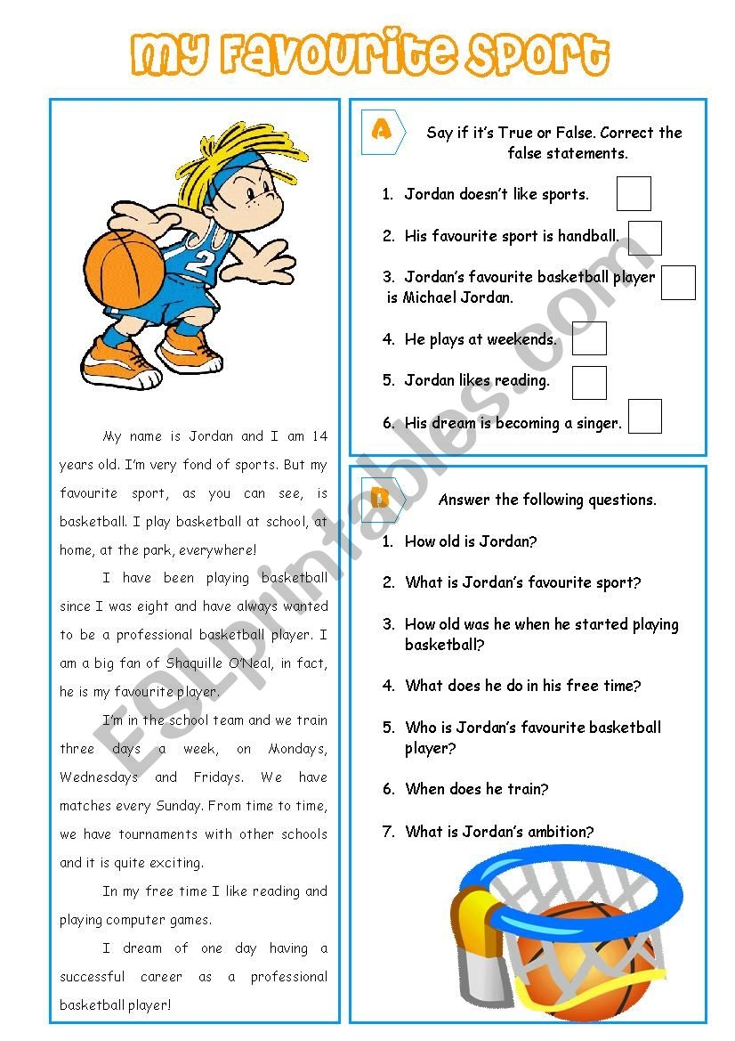 My Favourite Sport Reading ESL Worksheet By Sarasantos