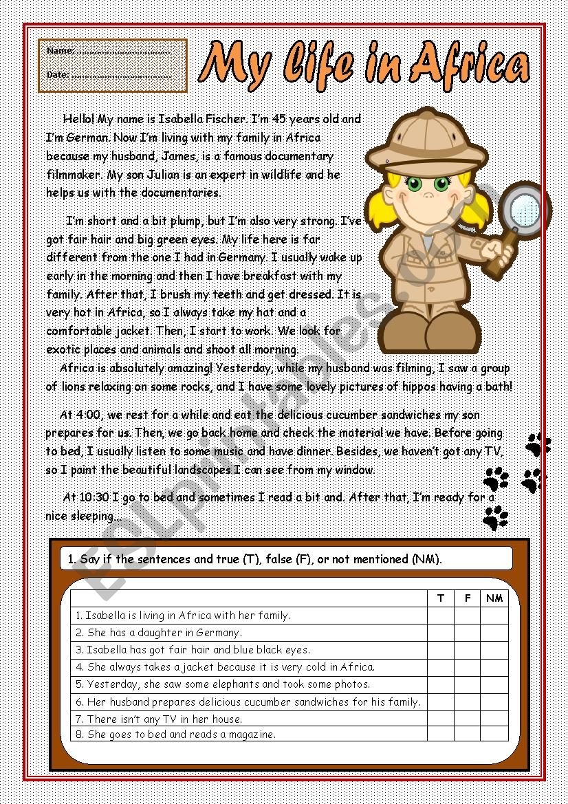 African Reading Comprehension Worksheets