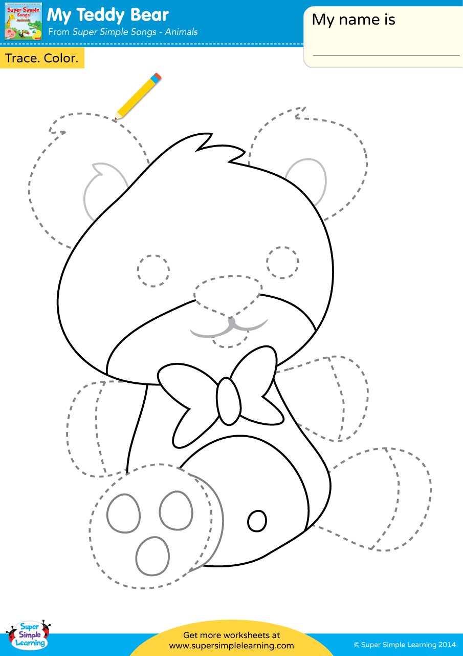 My Teddy Bear Worksheet Trace Color Super Simple