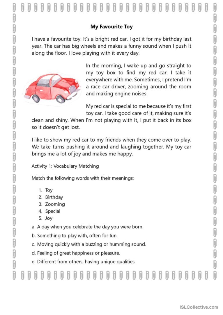 MY TOY CAR READING COMPREHENSION FO English ESL Worksheets Pdf Doc