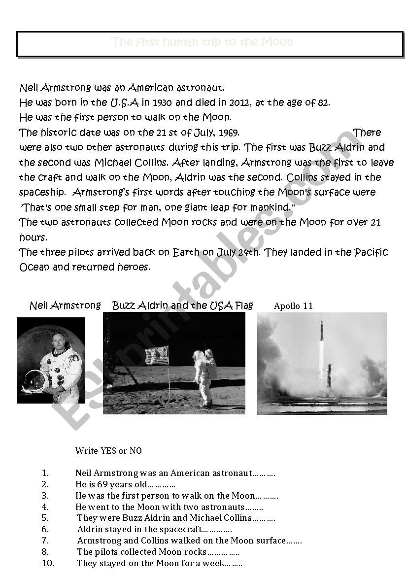 NEIL ARMSTRONG ESL Worksheet By Annie8