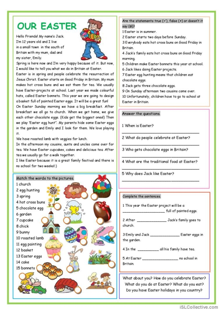 Our Easter Reading For Detail dee English ESL Worksheets Pdf Doc