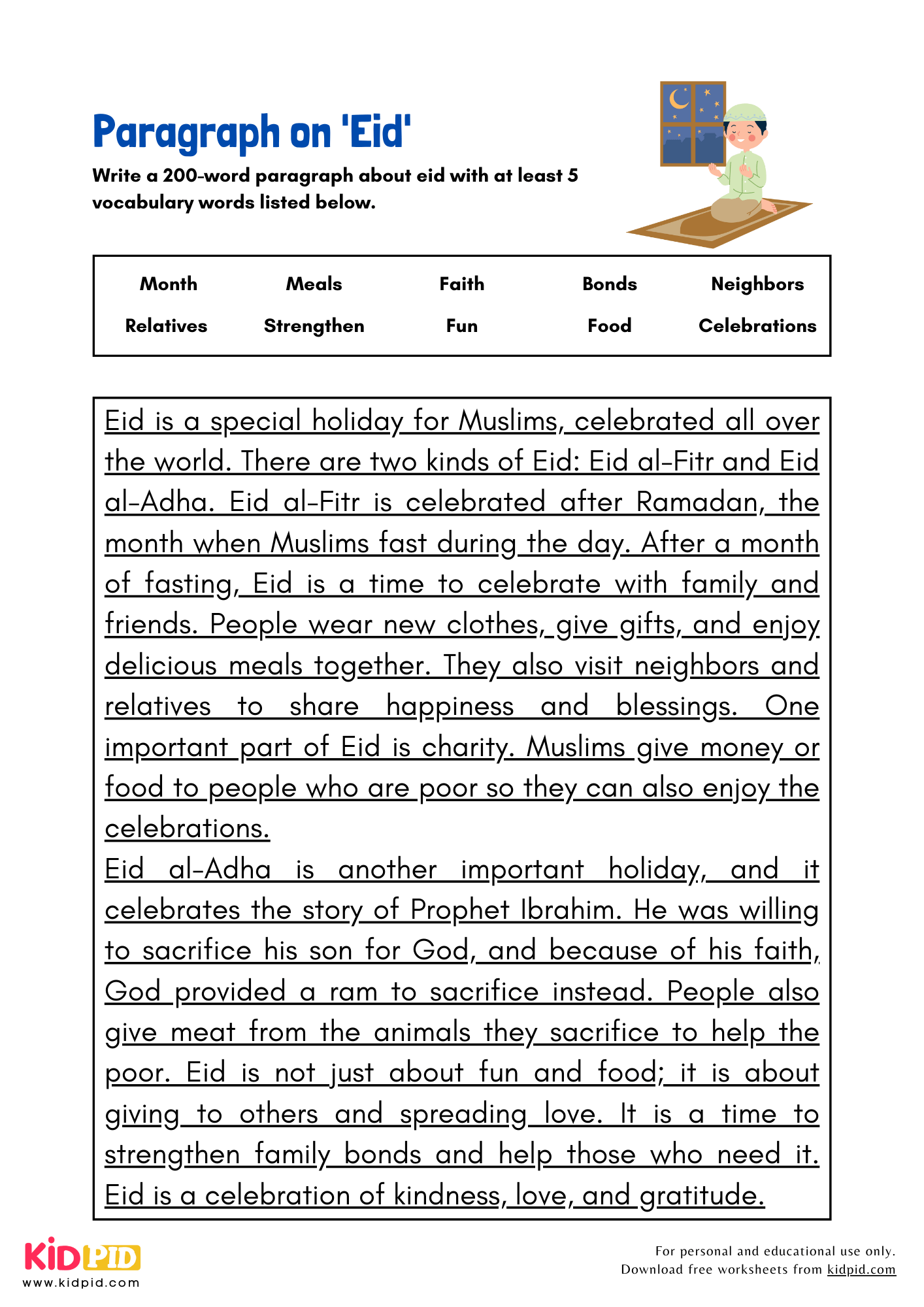 Eid Reading Comprehension Worksheet