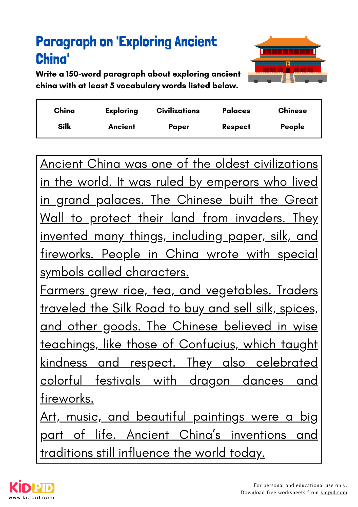Ancient China Reading Comprehension Worksheets
