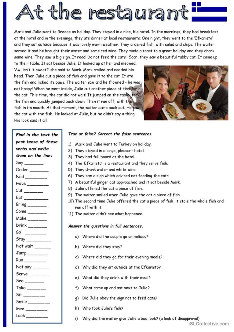 Esl Worksheets Past Simple Reading Comprehension