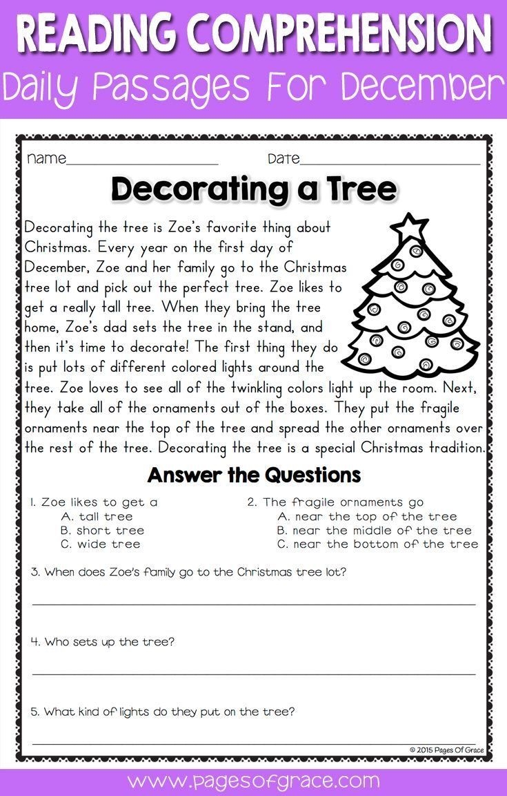Christmas Reading Comprehension Worksheets Free
