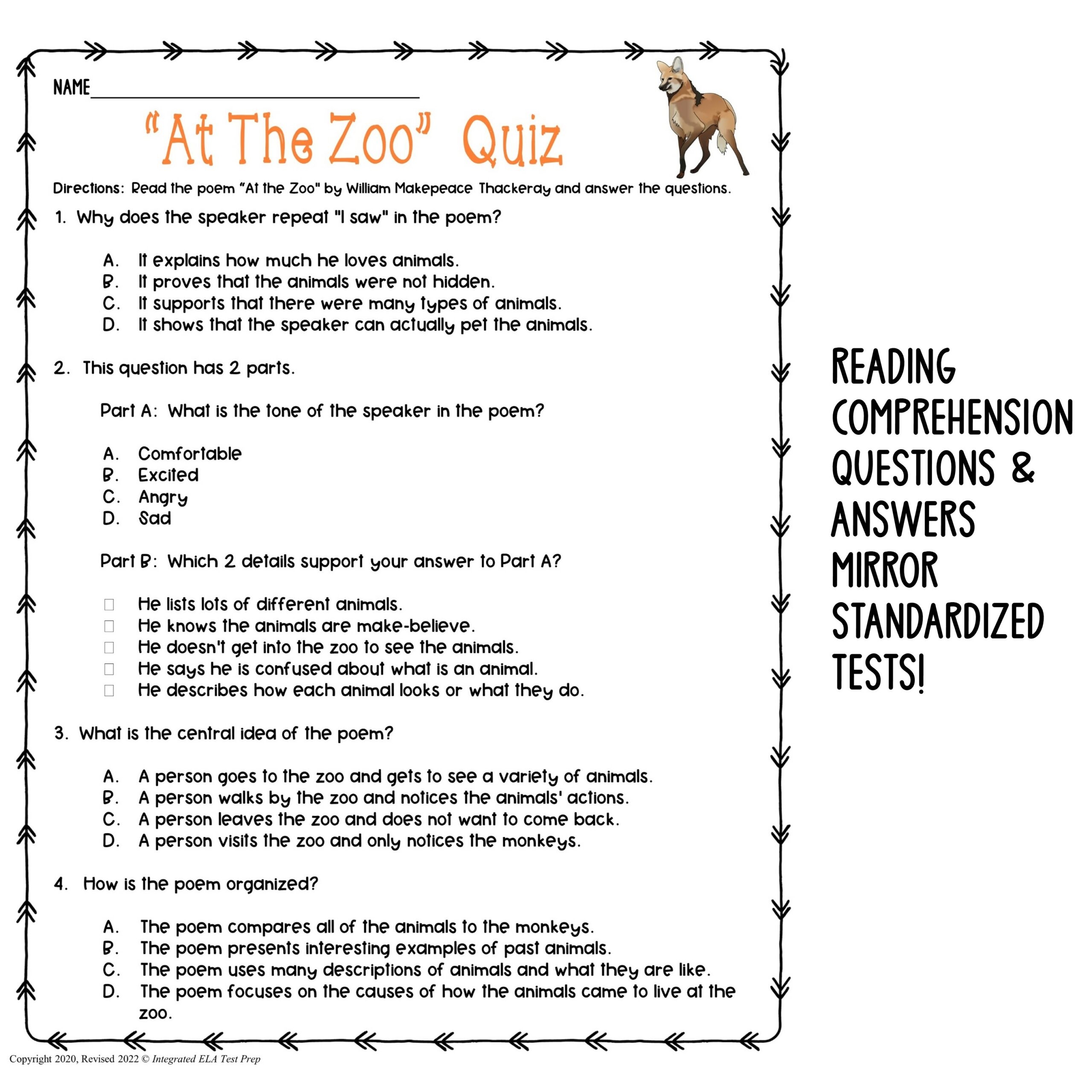 Poetry For 3rd Graders Lesson Activities Poem Test Prep Quiz At The Zoo Made By Teachers