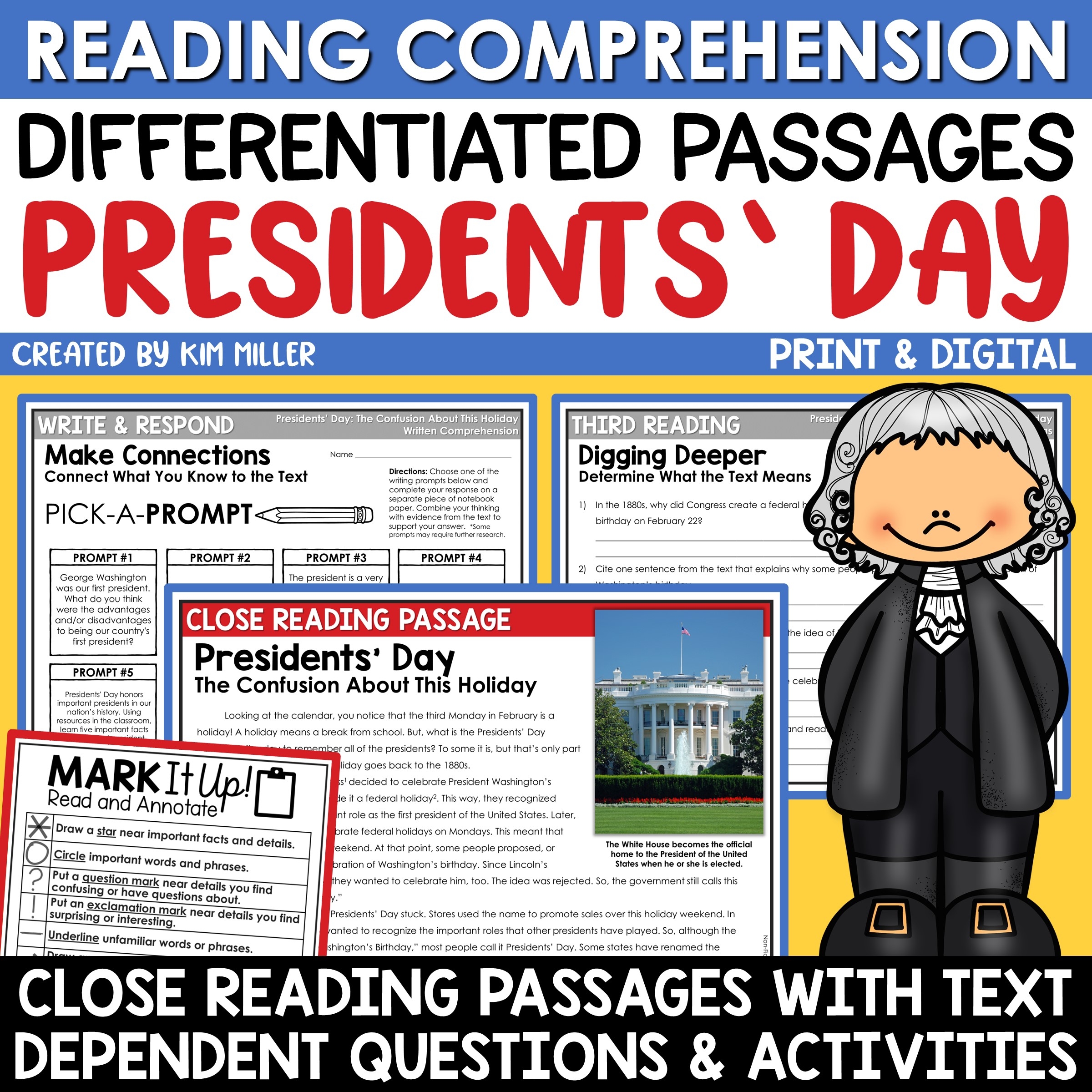 Presidents Day Activities Reading Comprehension Passages Questions Close Reading A Love Of Teaching Kim Miller
