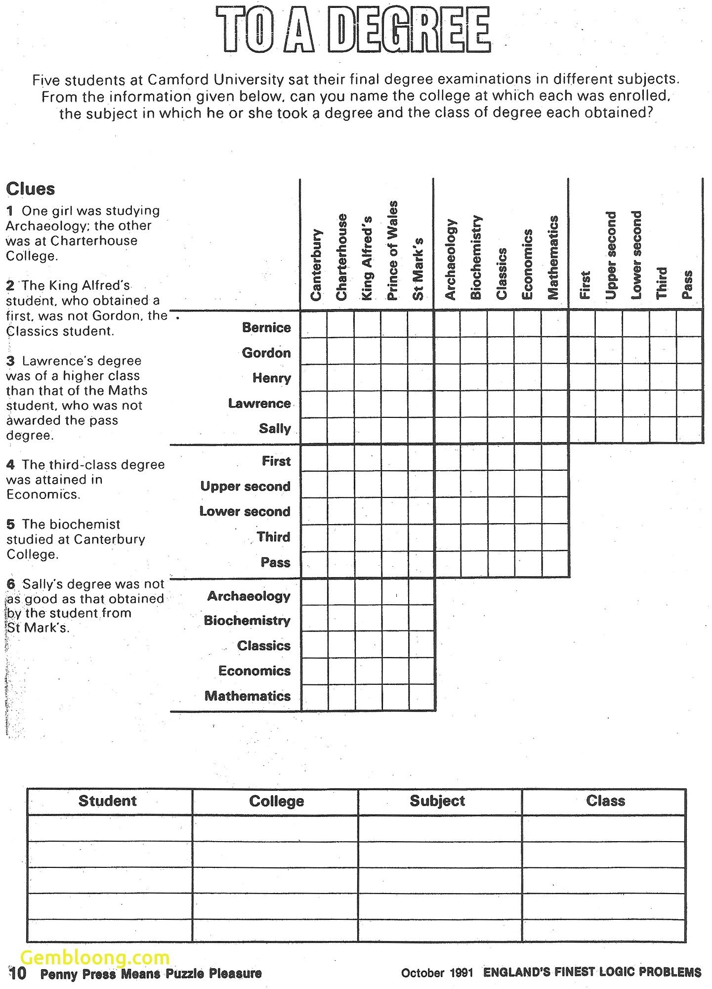 Free Printable Logic Problems Worksheets