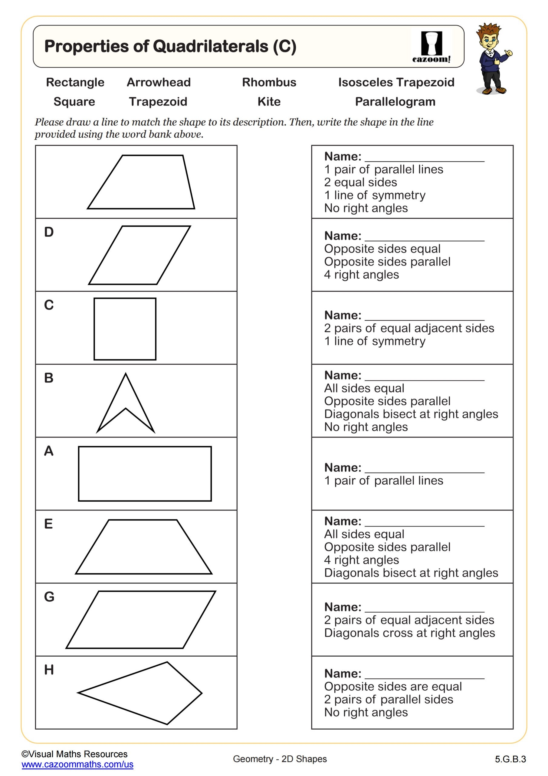 Properties Of Quadrilaterals C PDF Printable Geometry Worksheets
