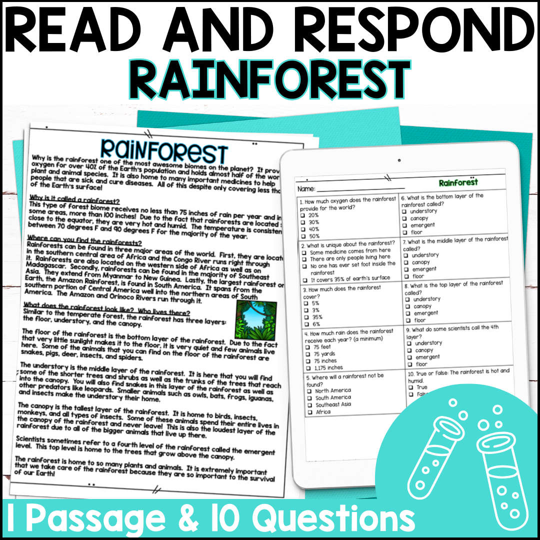 Rainforest Biome Reading Passage Comprehension Questions Quiz Science Centers A Teacher s Wonderland