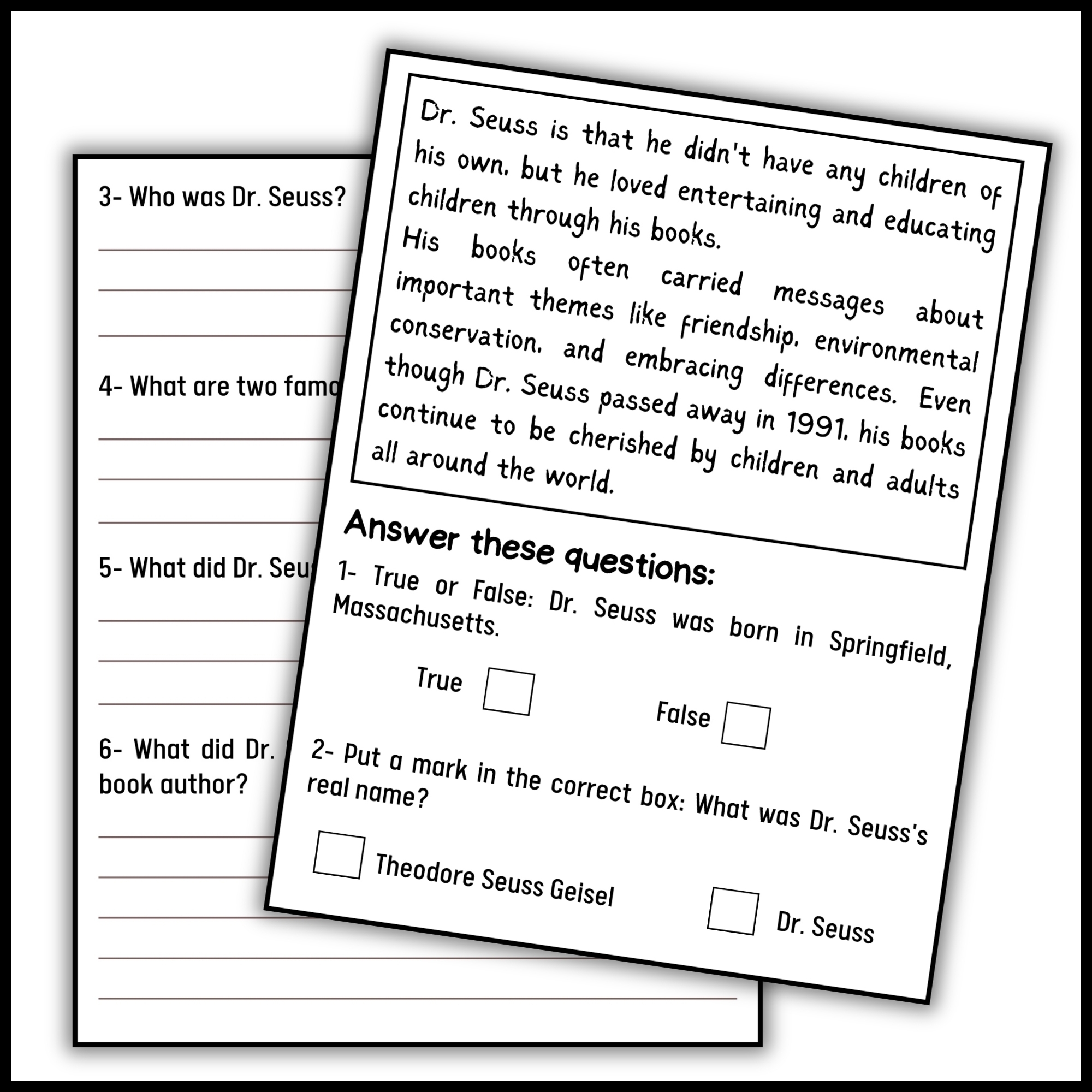 Read Across America Day Dr Seuss Reading Comprehension Passage Questions Made By Teachers