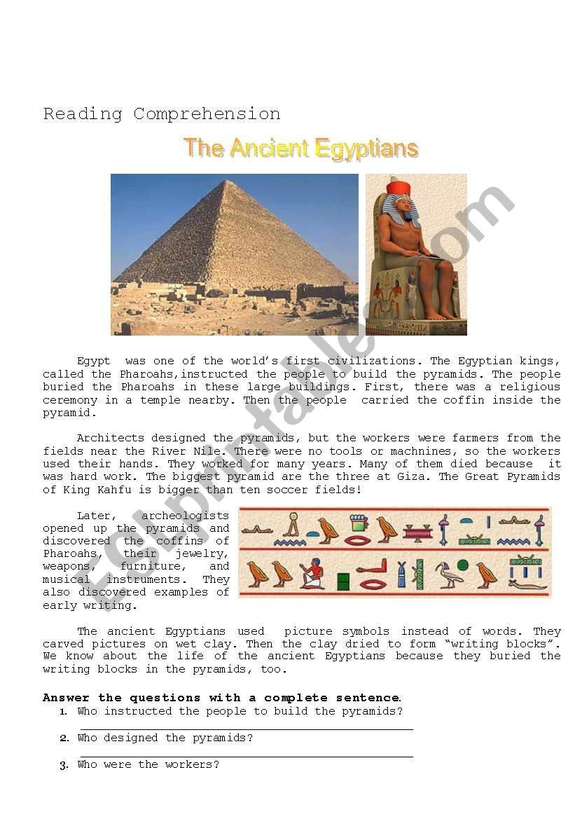 Ancient History Reading Comprehension Worksheets