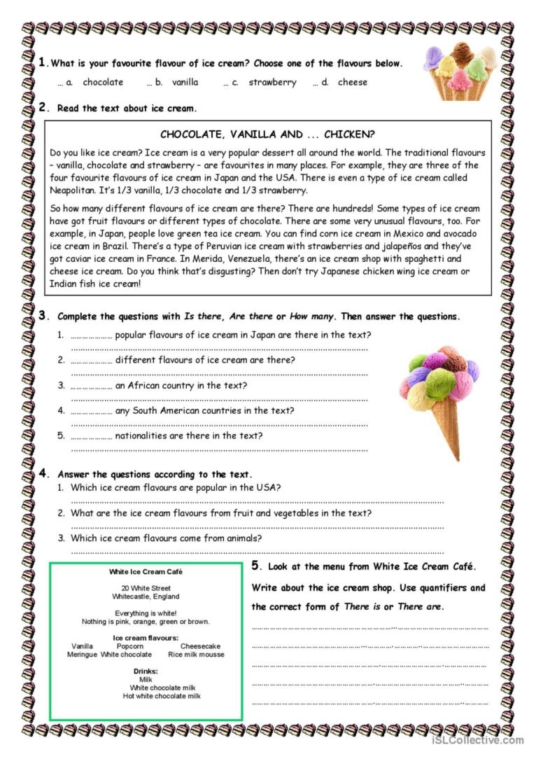 READING Chocolate Vanilla Chicken Re English ESL Worksheets Pdf Doc