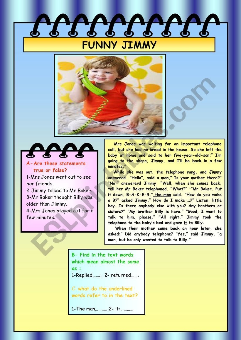 Reading Comprehension a Funny Story ESL Worksheet By Nourkadi