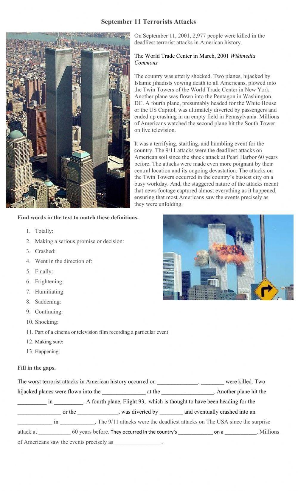 Reading Comprehension About Sep 11th 9 11 ESL Worksheet By Worksheets Library