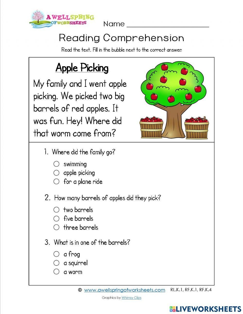 Apple Reading Comprehension Worksheet