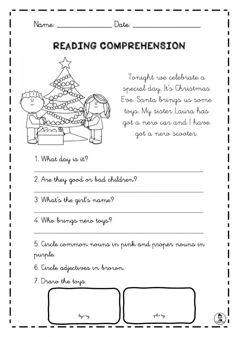 Christmas Reading Comprehension Worksheets Printables