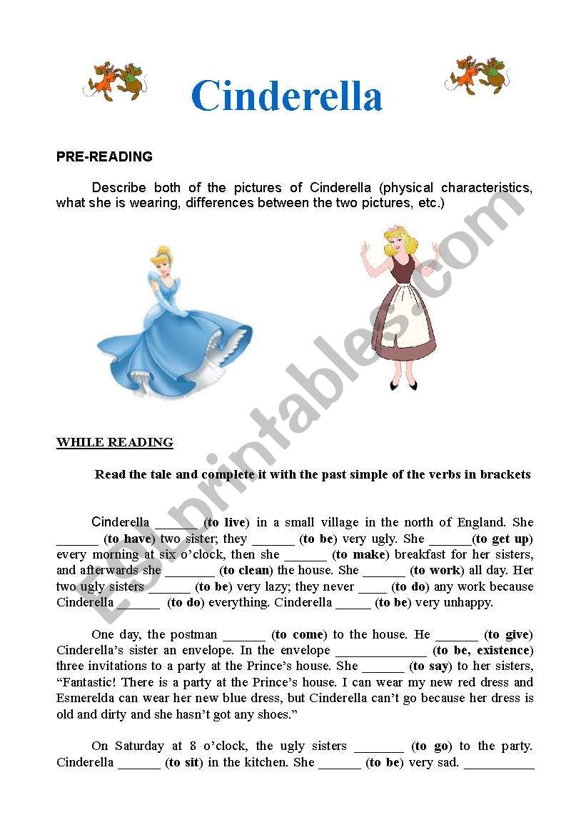 READING COMPREHENSION CINDERELLA ESL Worksheet By Sonia3