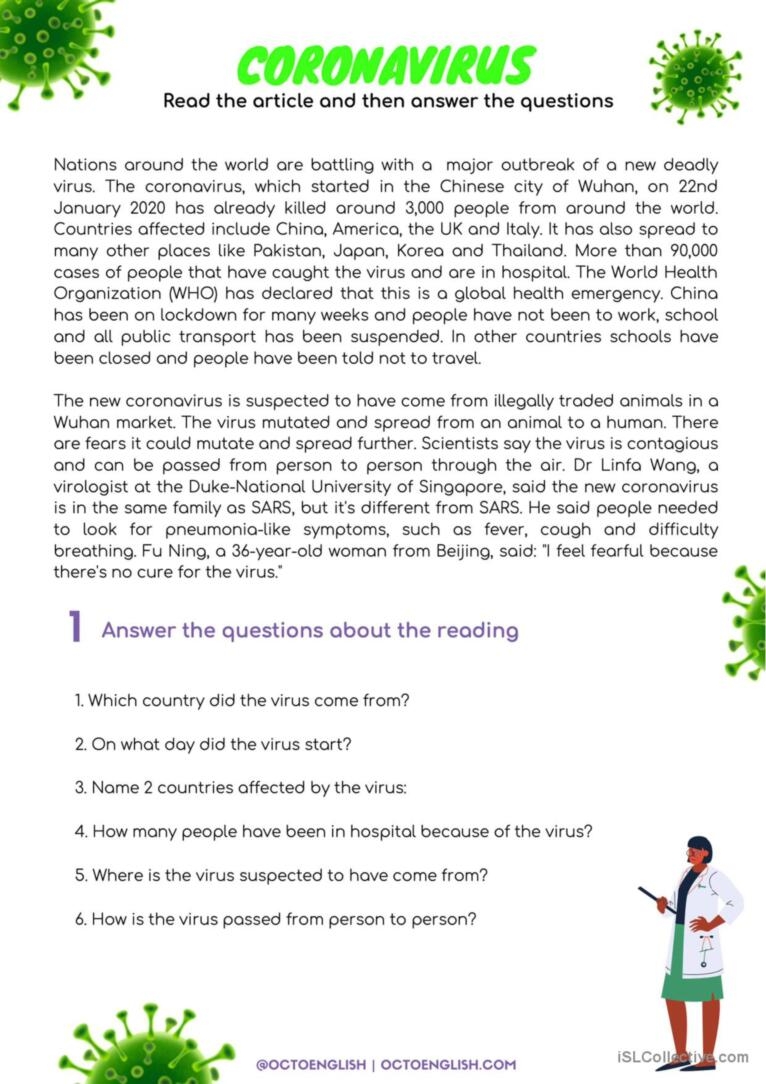 Reading Comprehension Coronavirus English ESL Worksheets Pdf Doc