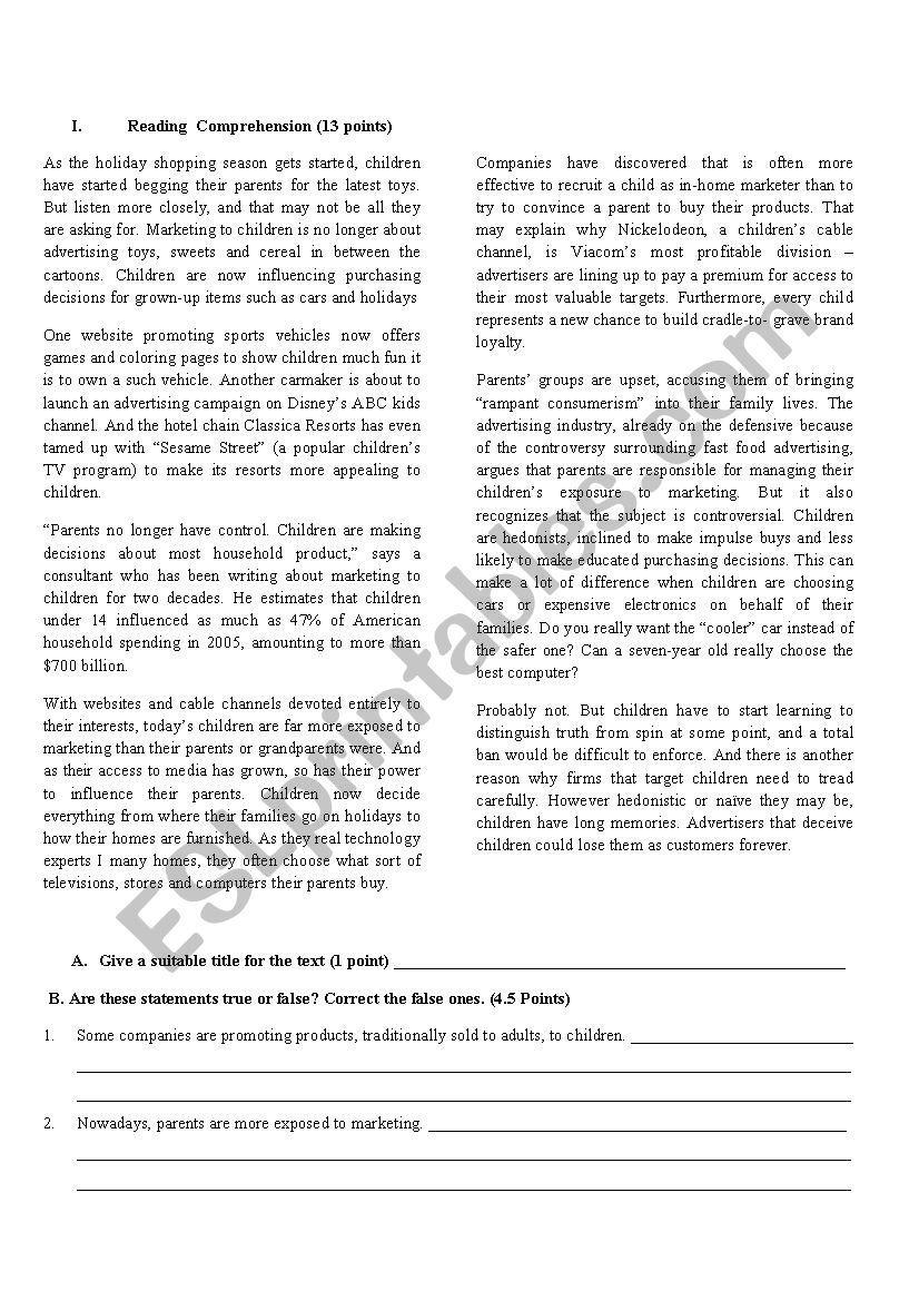 Reading Comprehension Dedicated To Business English Students ESL Worksheet By Rachidnet