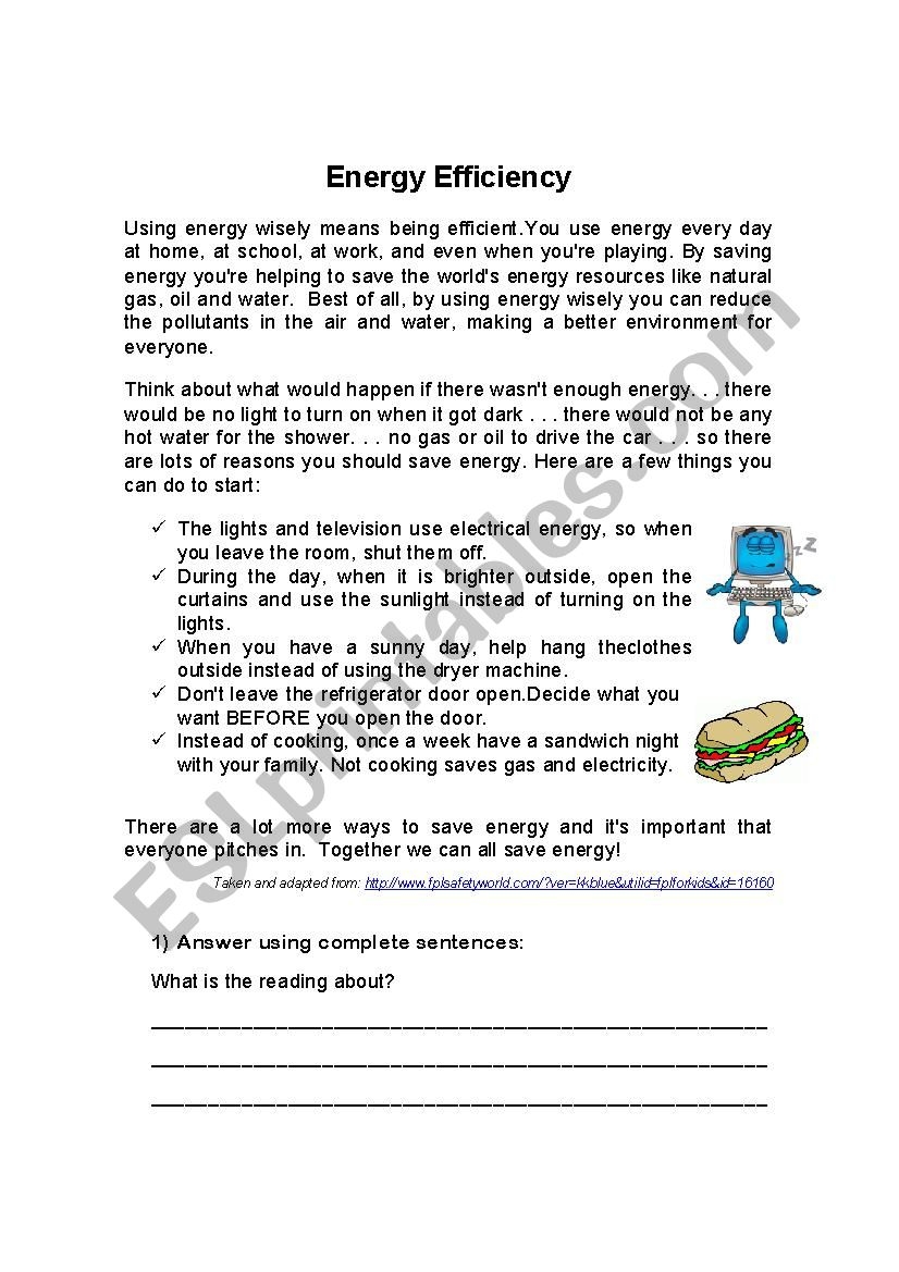 Electricity Reading Comprehension Worksheet