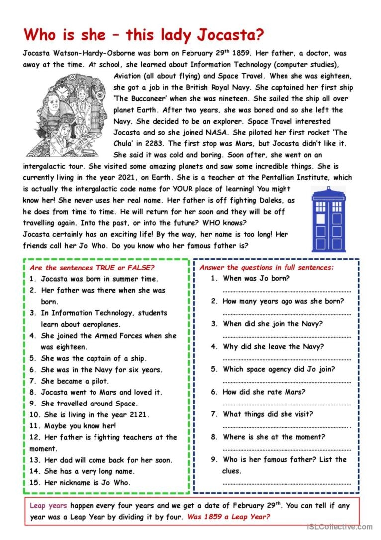 ESL Worksheets Intermediate Reading Comprehension