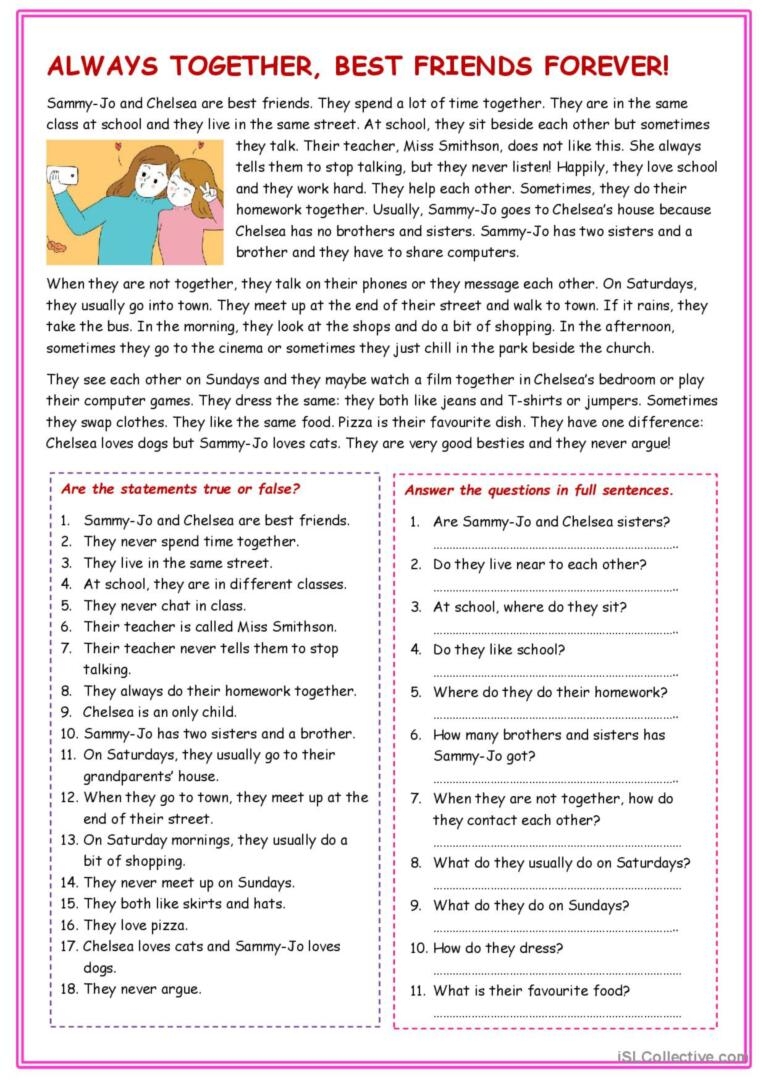Reading Comprehension English ESL Worksheets Pdf Doc