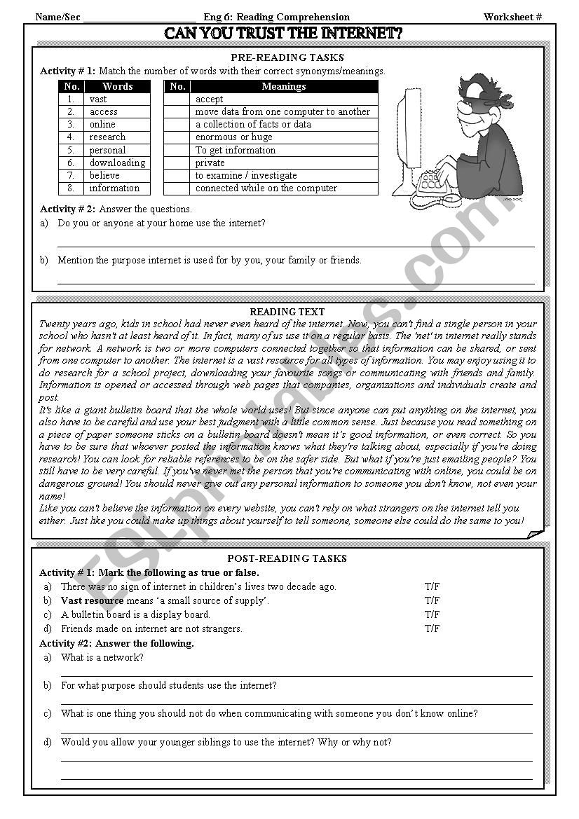 Reading Comprehension ESL Worksheet By Hena khannn