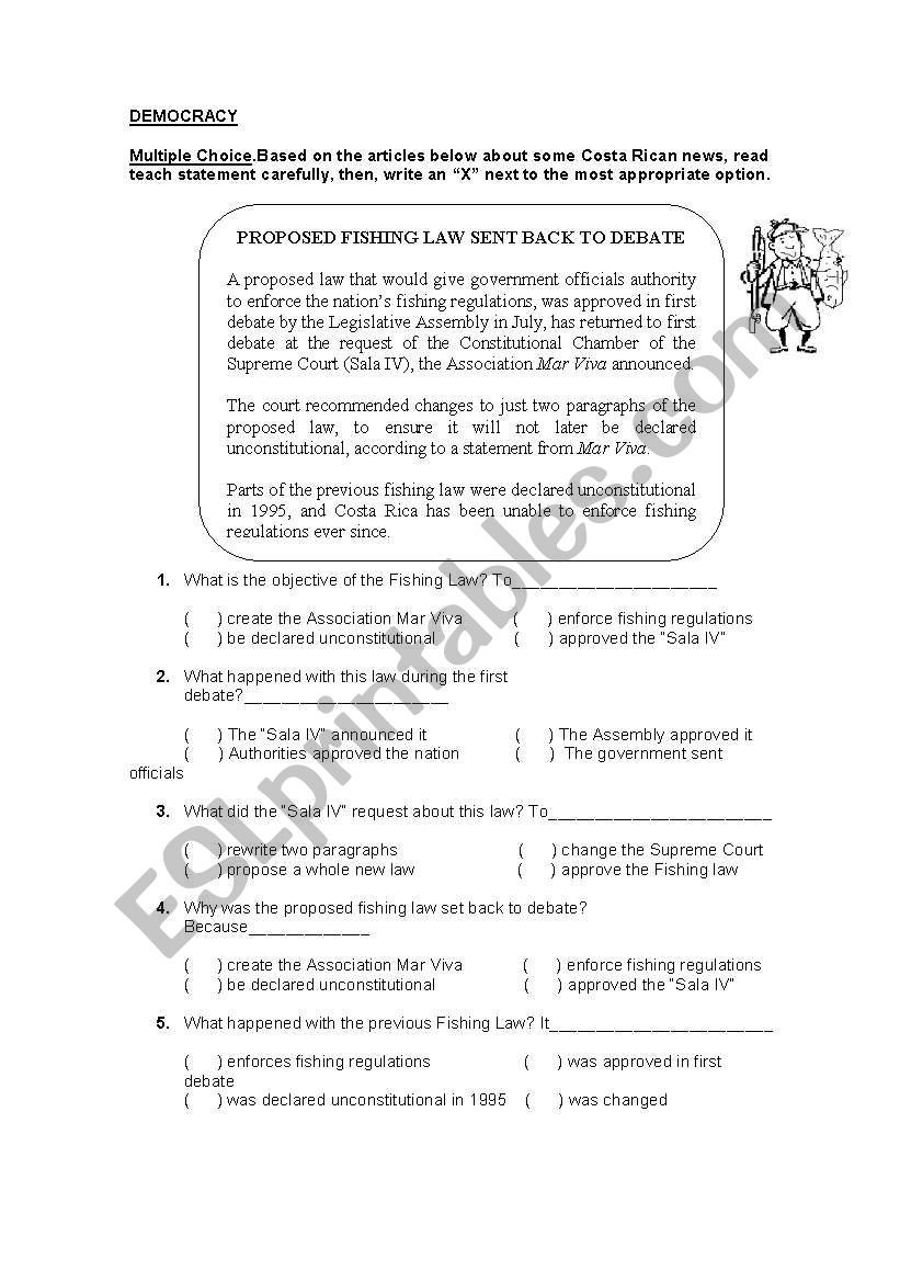 READING COMPREHENSION EXERCISE ABOUT DEMOCRACY ESL Worksheet By Nechi