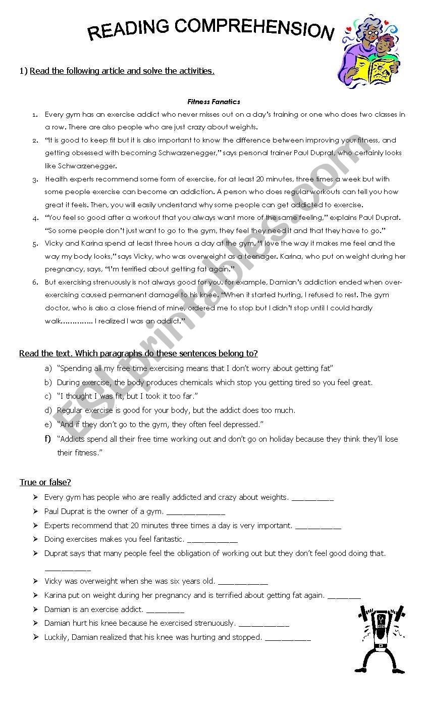 Reading Comprehension Fitness ESL Worksheet By March