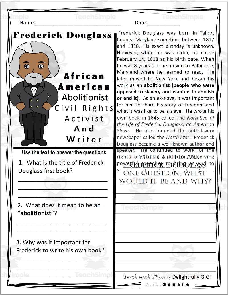 Frederick Douglass Reading Comprehension Worksheet Pdf