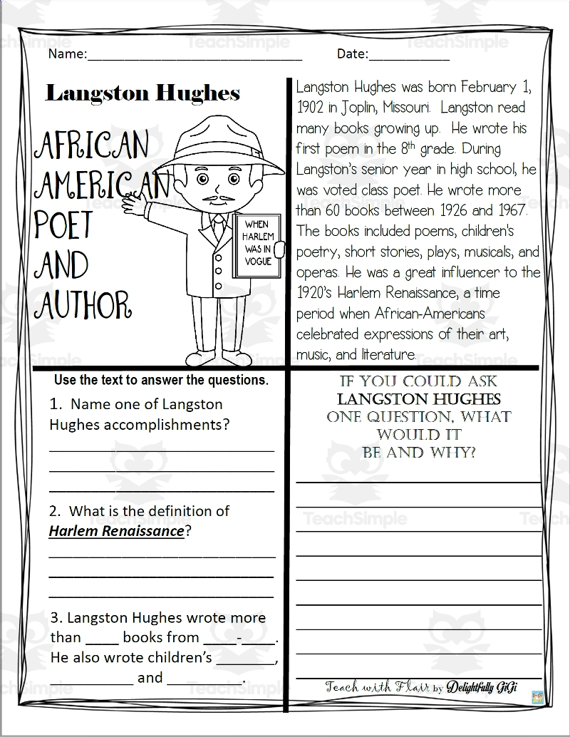 Harlem Renaissance Reading Comprehension Worksheets Harlem Renaissance Reading Comprehension Worksheets