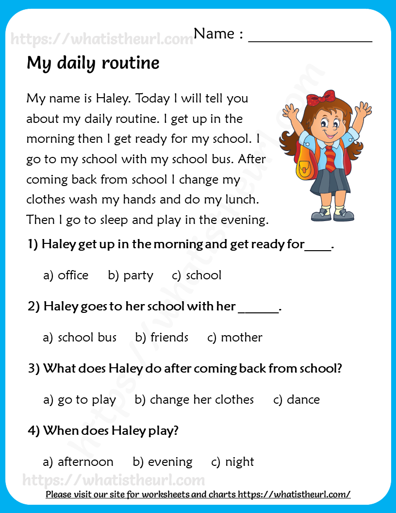 Daily Routines Reading Comprehension Worksheets