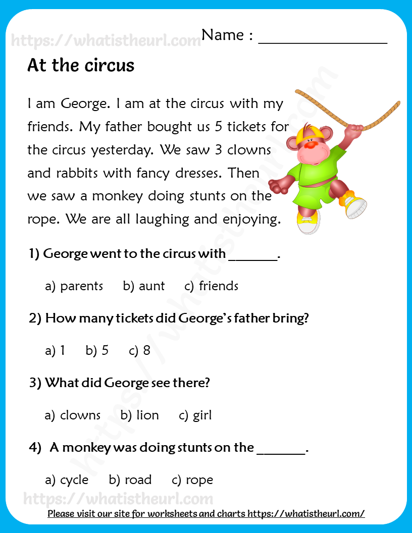 At The Circus Reading Comprehension Worksheet