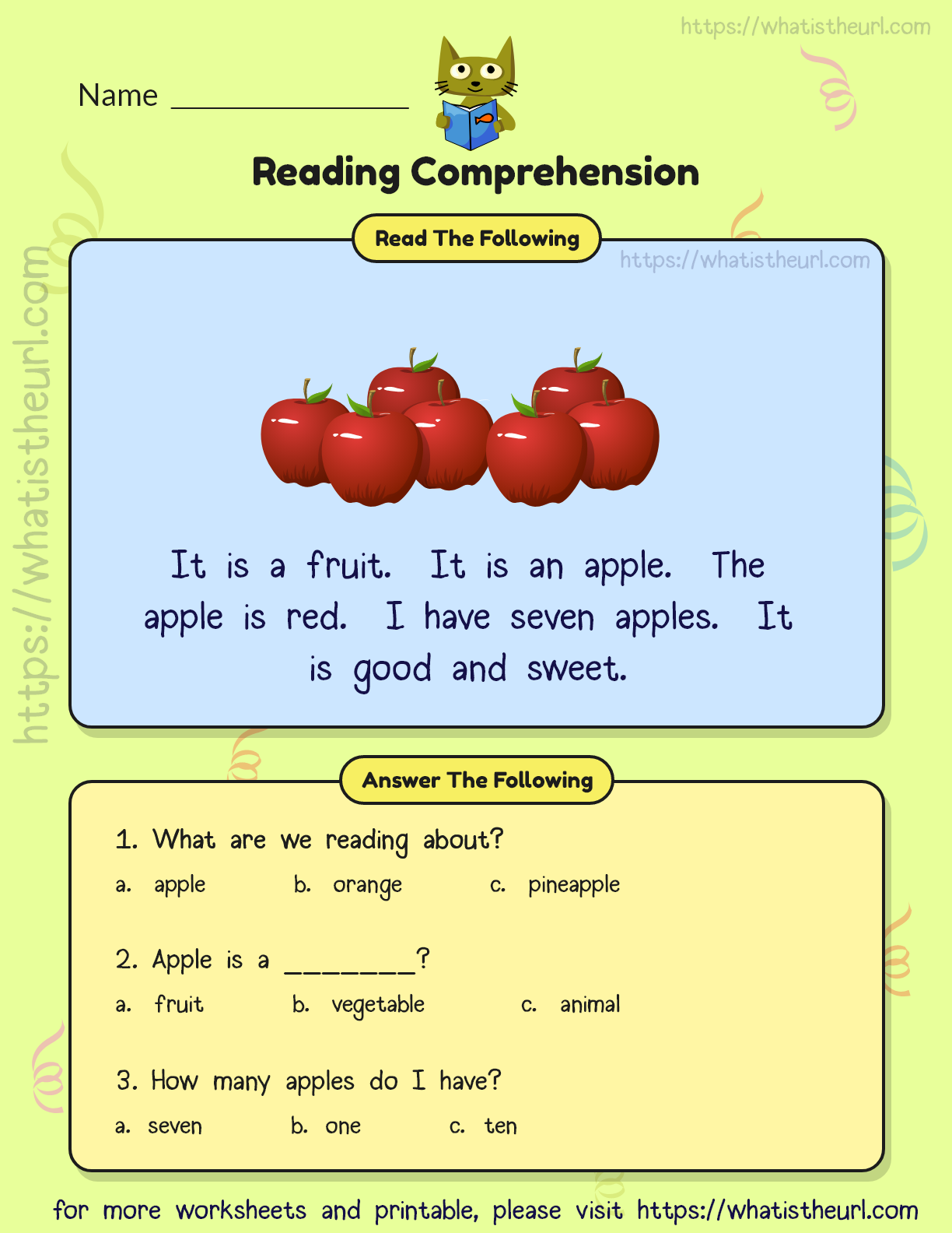 Reading Comprehension For Kids On Apples