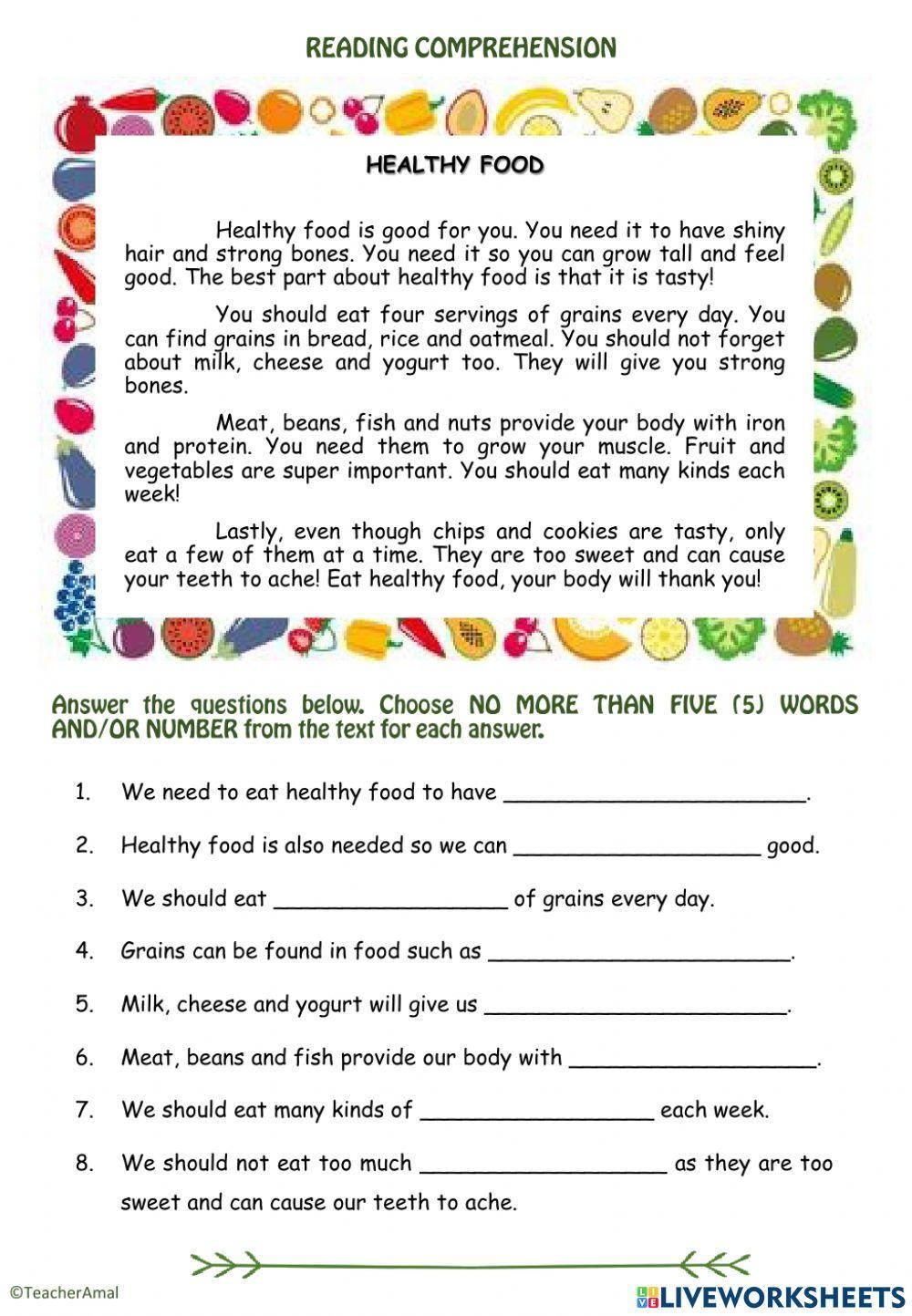 Free Nutrition Reading Comprehension Worksheets Free Nutrition Reading Comprehension Worksheets