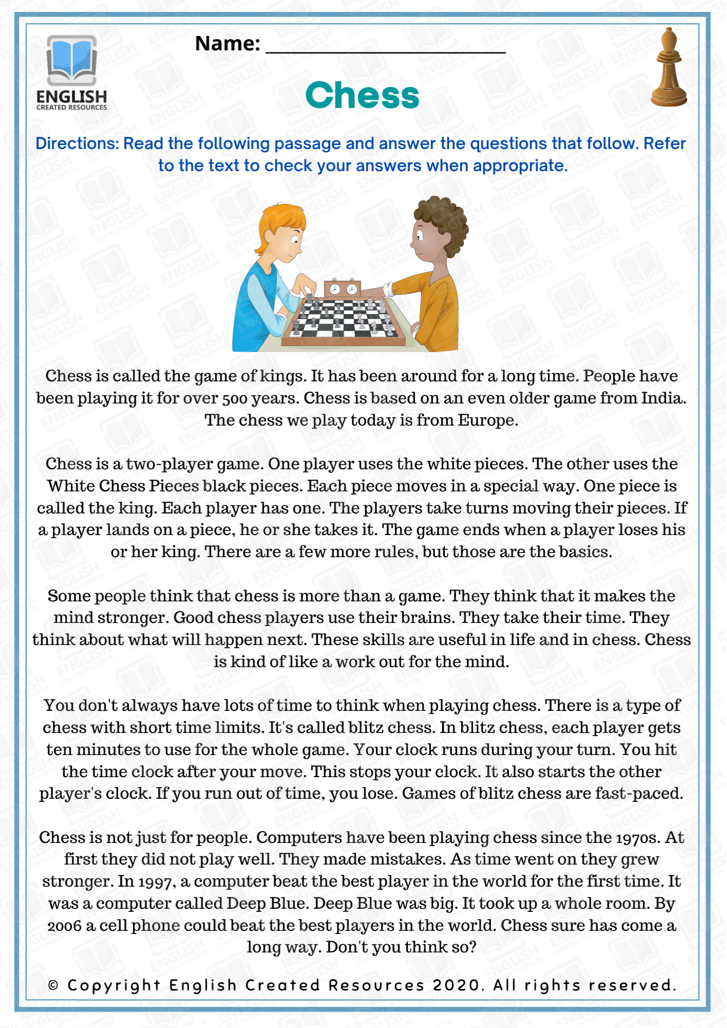 English Reading Comprehension Worksheets Advanced