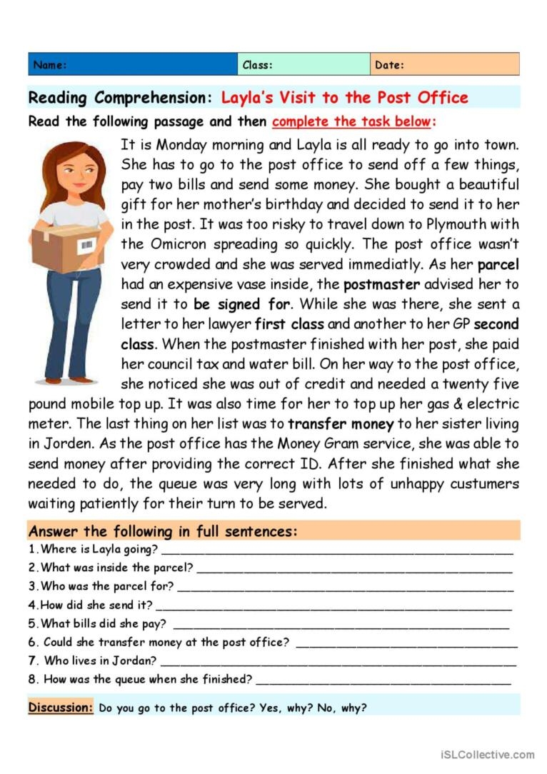 Reading Comprehension Layla s Visit English ESL Worksheets Pdf Doc