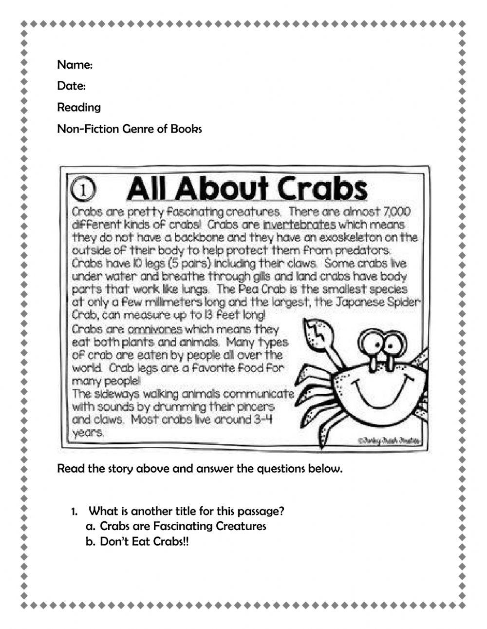 Free Printable Nonfiction Reading Comprehension Worksheets