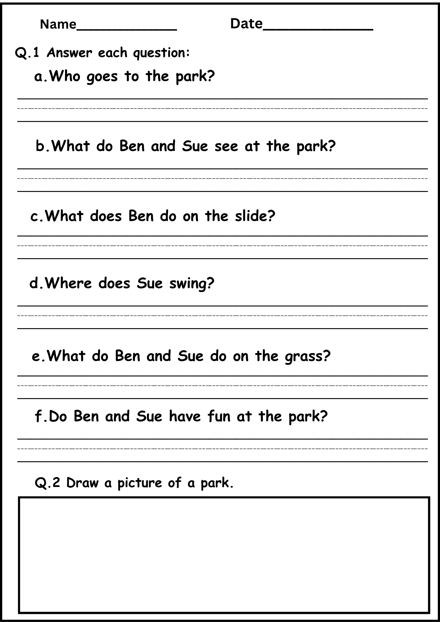 Easy Multiple Choice Reading Comprehension Worksheets