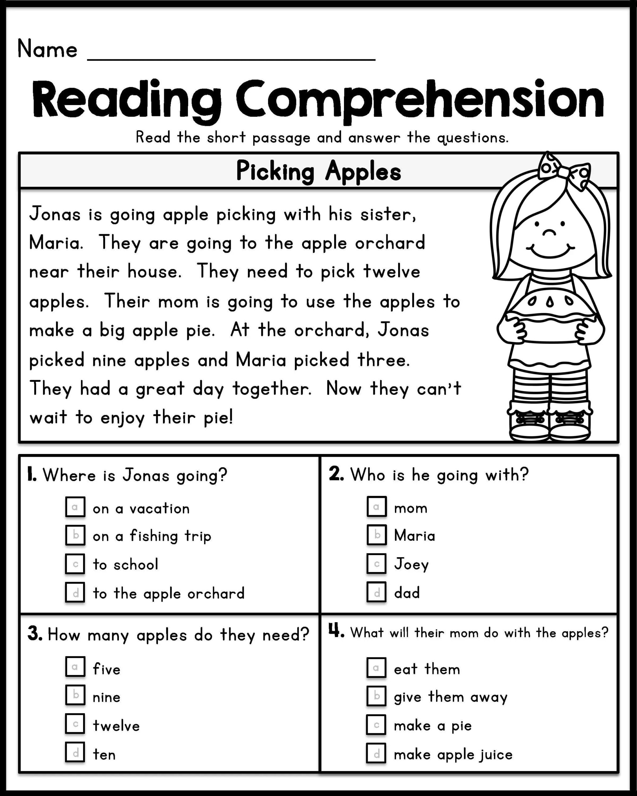 First Grade Printable Reading Comprehension Worksheets