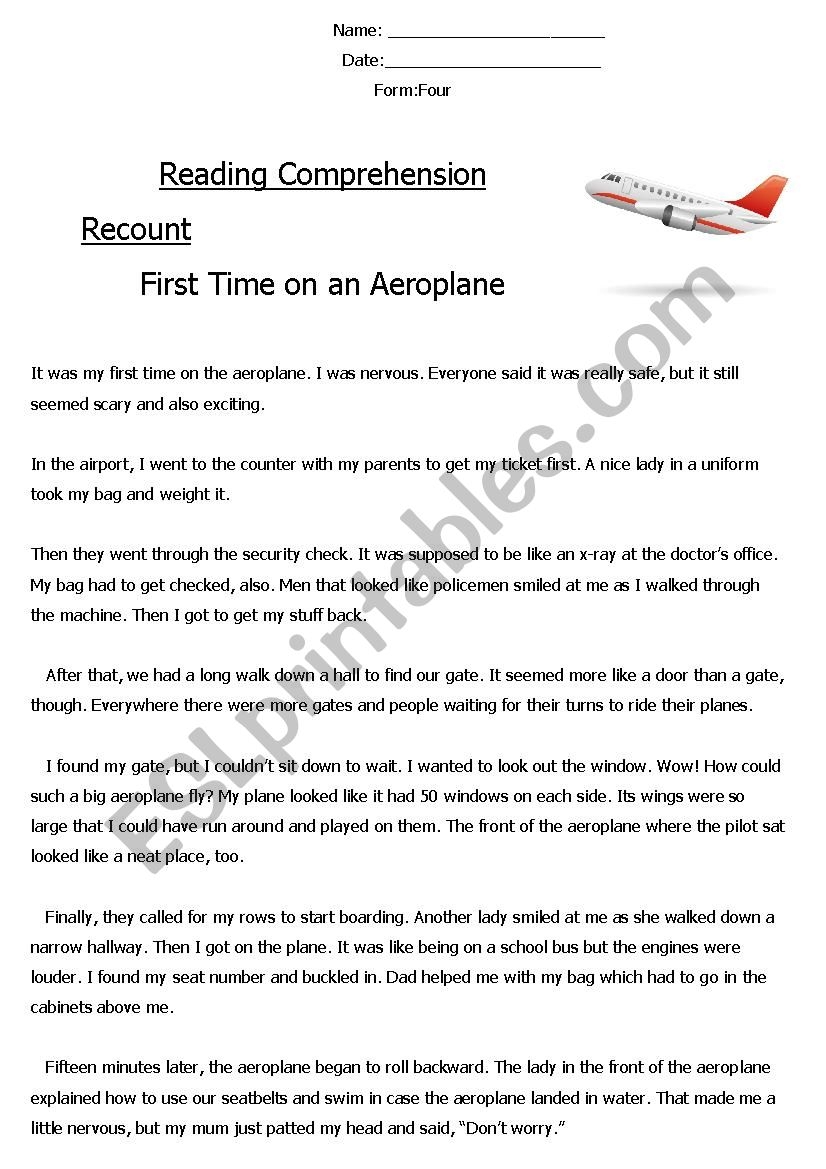Aviation Reading Comprehension Worksheet